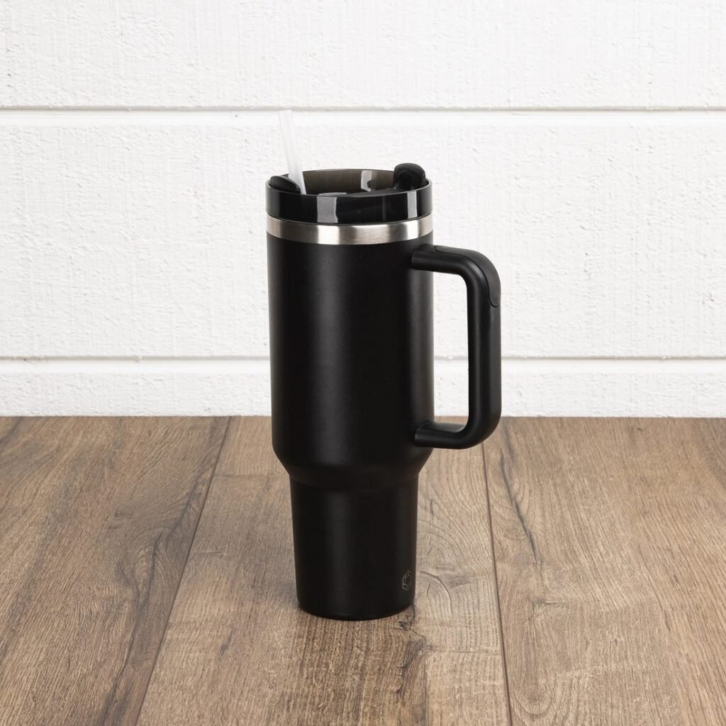 40 oz Insulated Travel Tumbler with Handle & Straw
